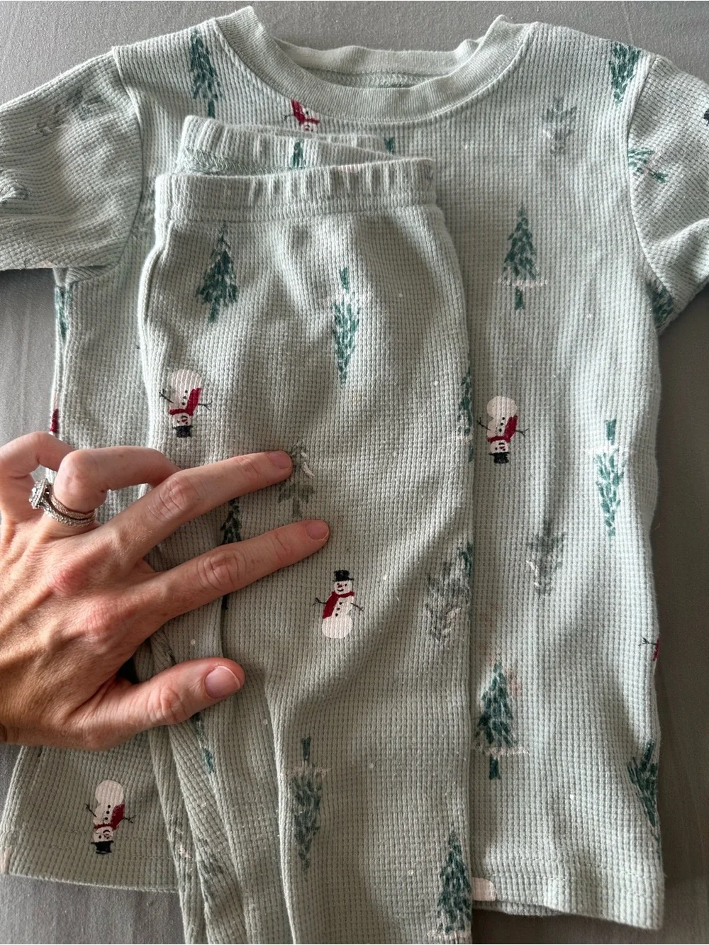 Carters waffle knit  Thermal Pajama Set in Light Green with Christmas Tree Print